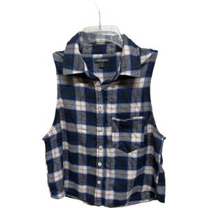 Wild Fable Blue Plaid Rayon Sleeveless Button Down Tank Size Small Boho Country
